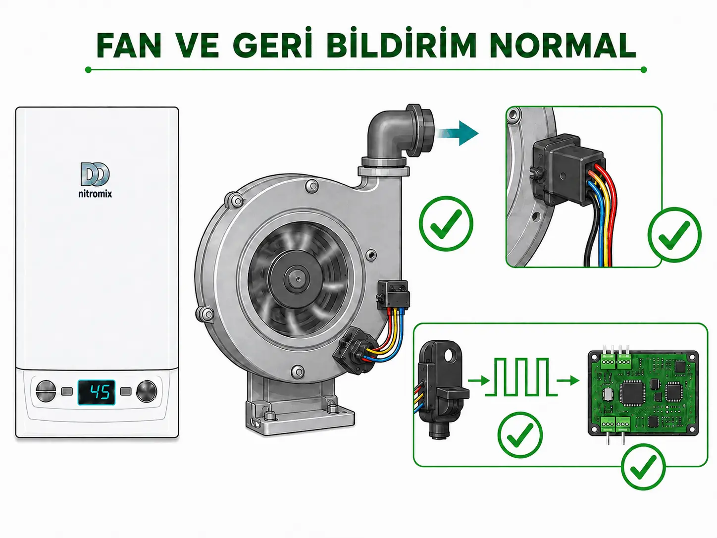 F.32 giderildikten sonra fan devri ve Hall sensörü geri bildiriminin normale dönmesini gösteren 2D çizim