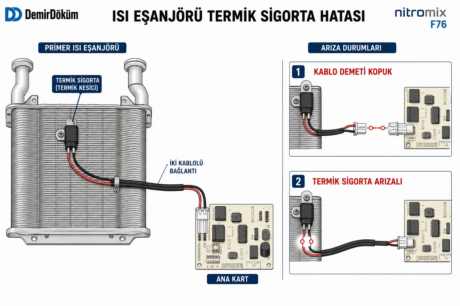 F.76 sırasında ana ısı eşanjörü termik sigorta devresindeki kesintiyi gösteren 2D çizim